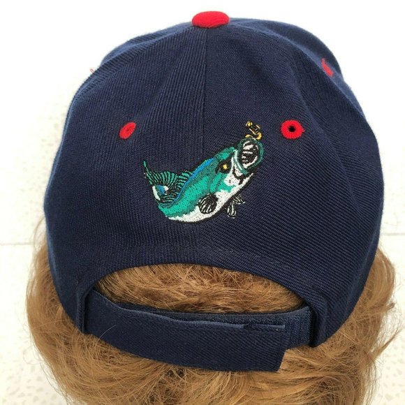 EUC Sam's Cap Bass Fishing Embroidered Navy Strap Back DadCore Ball Cap Dad Hat - Picture 5 of 6